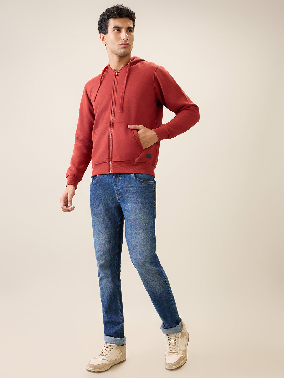 Parx Men Orange Solid Regular Fit Cotton Blend Full Sleeve Sweatshirt