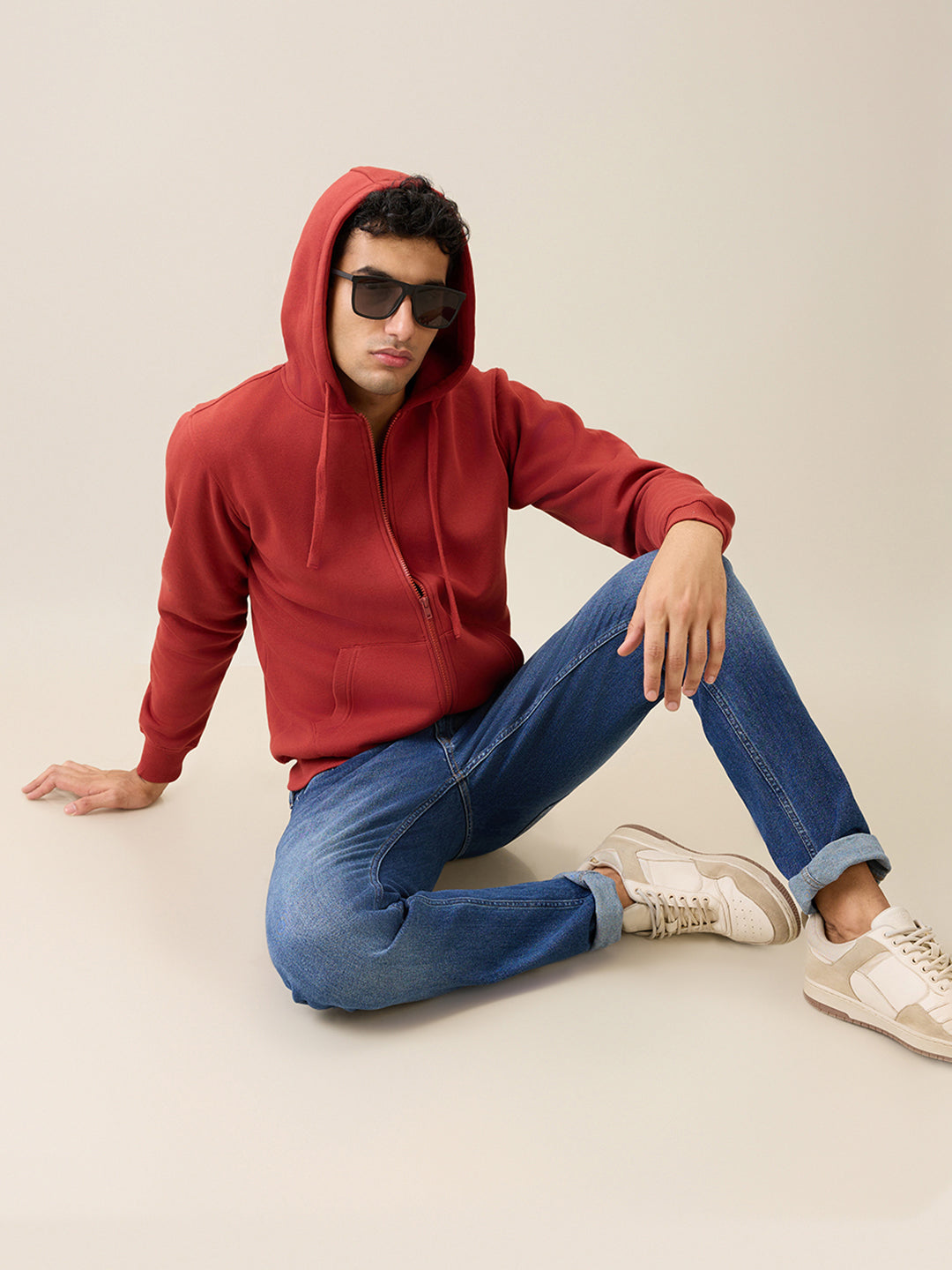 Parx Men Orange Solid Regular Fit Cotton Blend Full Sleeve Sweatshirt