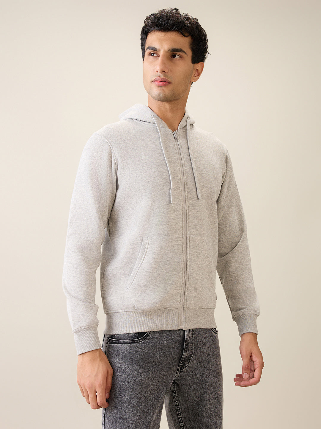 Parx Men Grey Solid Regular Fit Cotton Blend Full Sleeve Sweatshirt