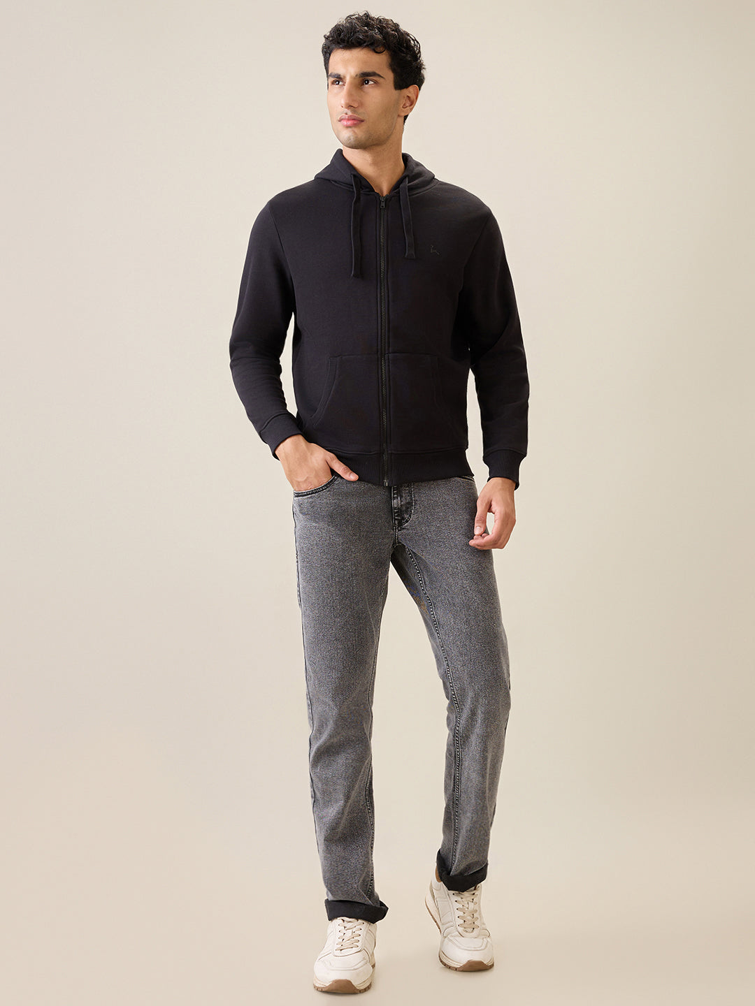 Parx Men Black Solid Regular Fit Cotton Blend Full Sleeve Sweatshirt