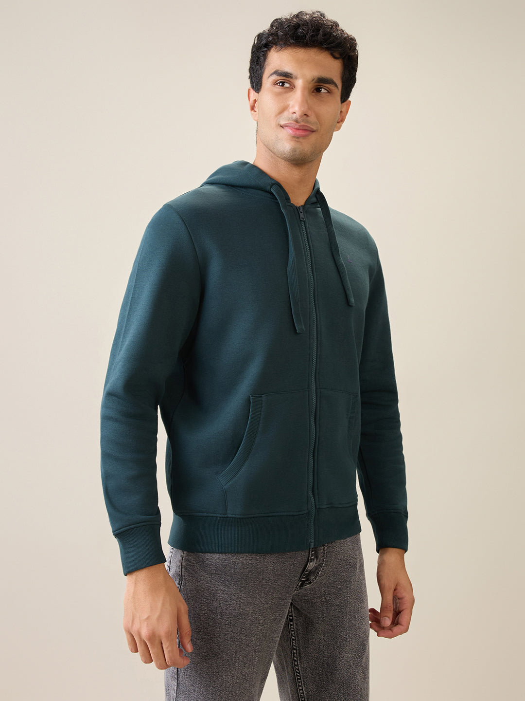 Parx Men Green Solid Regular Fit Cotton Blend Full Sleeve Sweatshirt