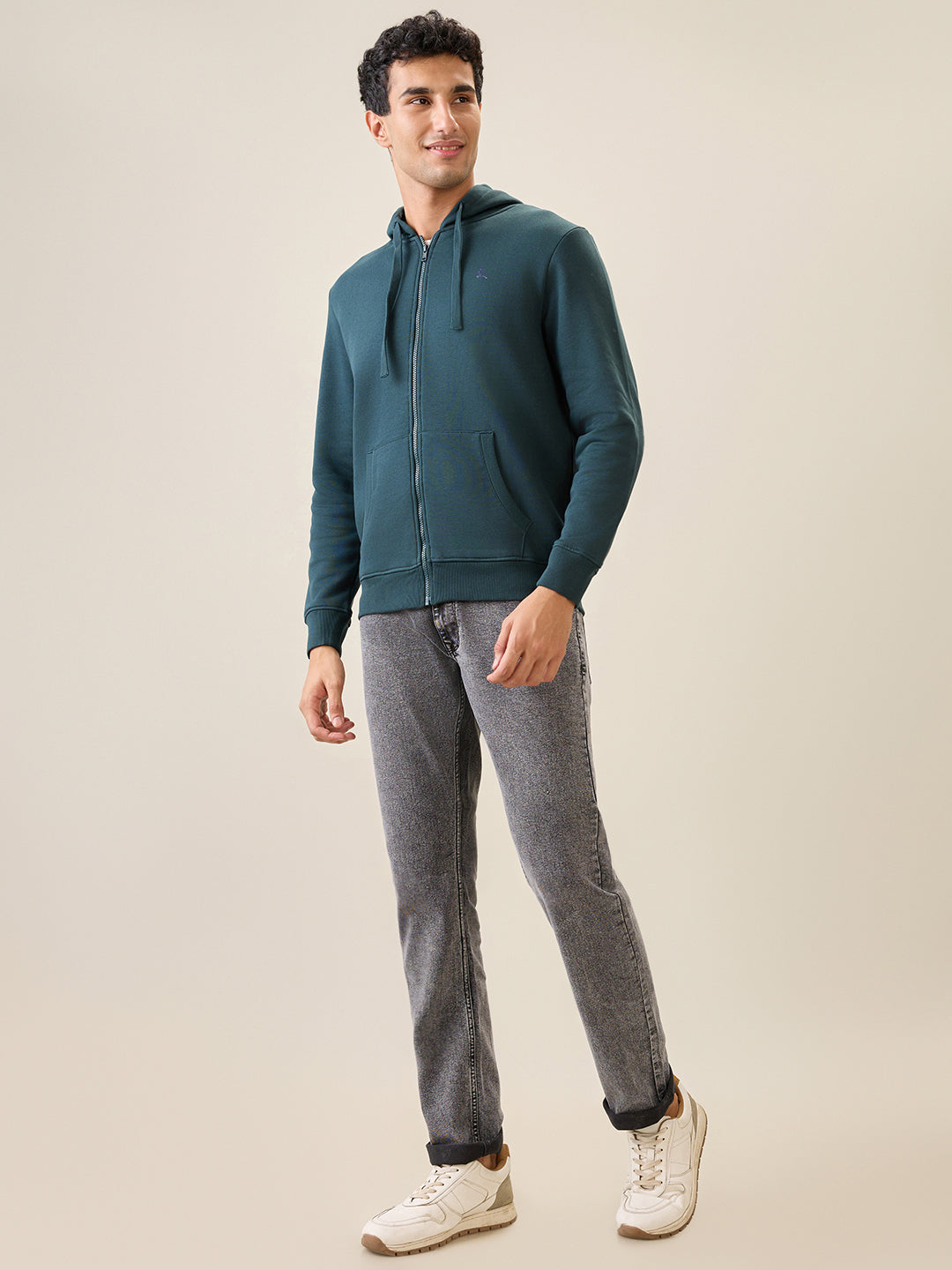 Parx Men Green Solid Regular Fit Cotton Blend Full Sleeve Sweatshirt