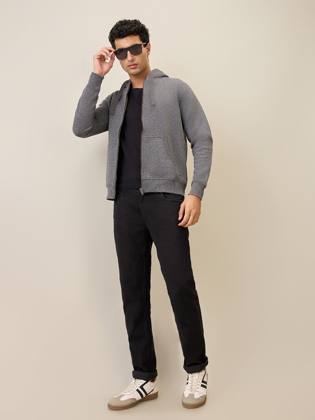 Parx Men Black Solid Regular Fit Cotton Blend Full Sleeve Sweatshirt