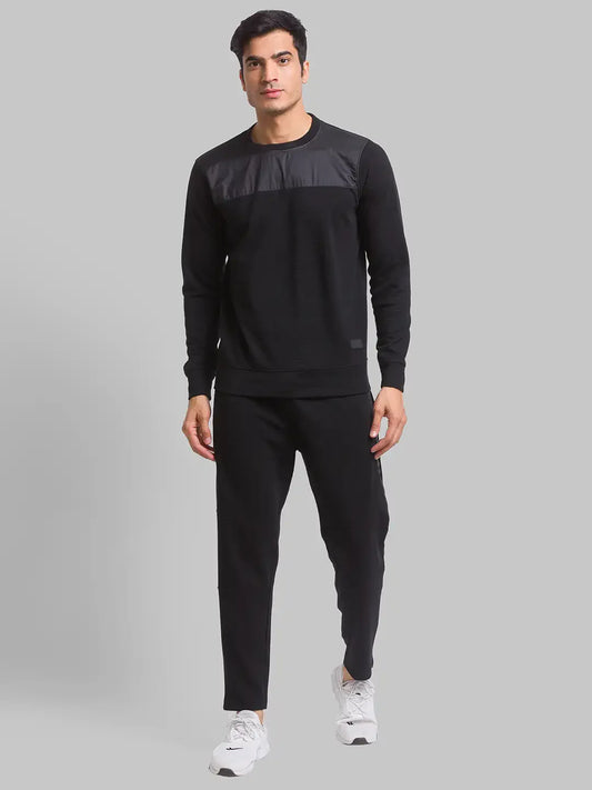 Men Black Regular Fit Cut & Sew Cotton Polyester Blend Sweatshirts