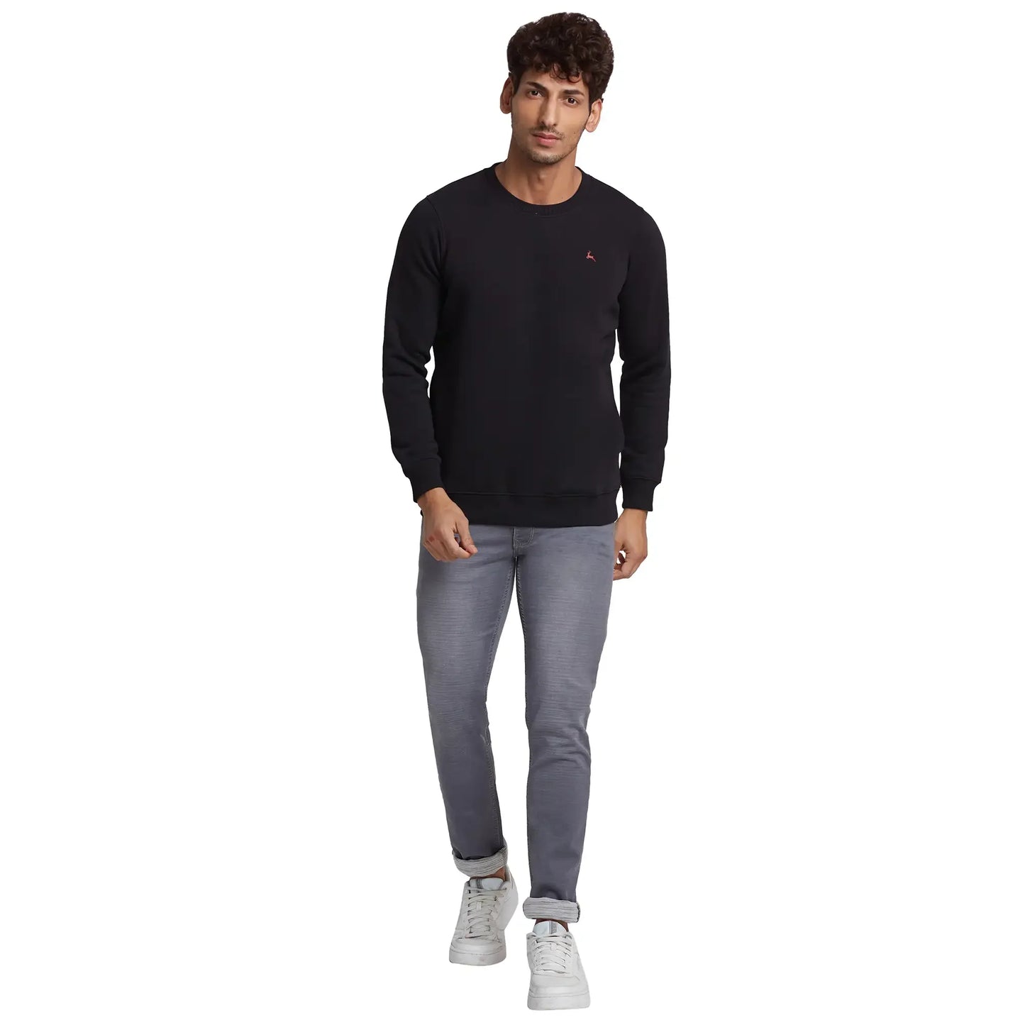 Parx Men Black Solid Regular Fit Cotton Blend Sweatshirt