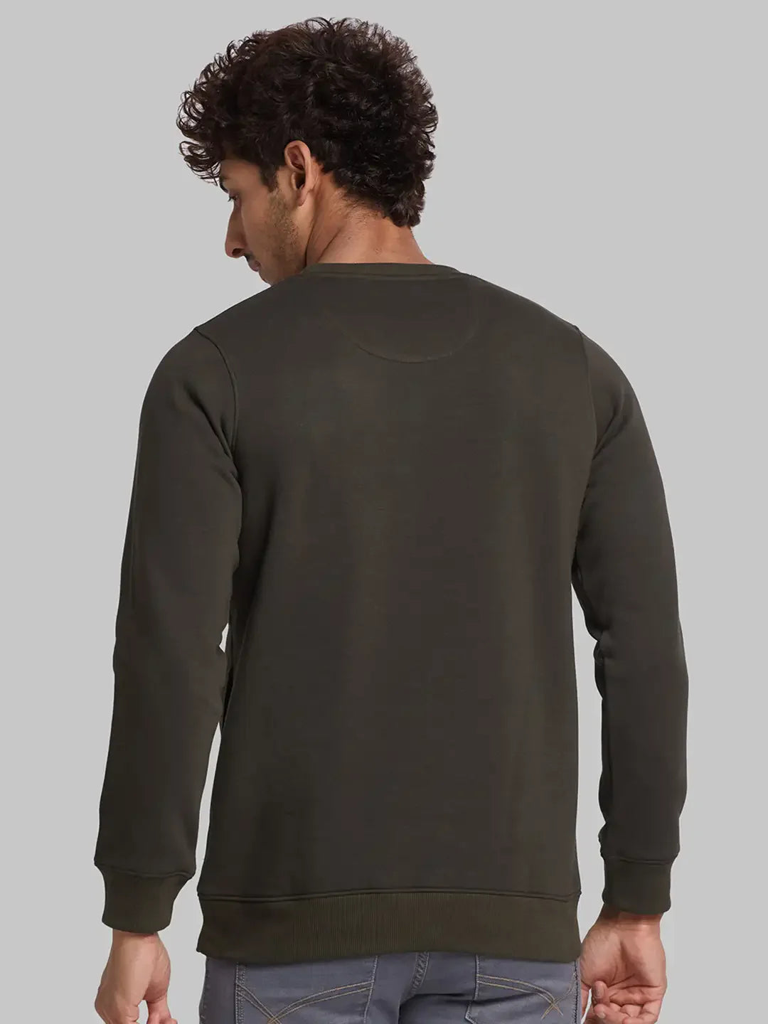 Men Green Regular Fit Solid Cotton Blend Sweatshirts