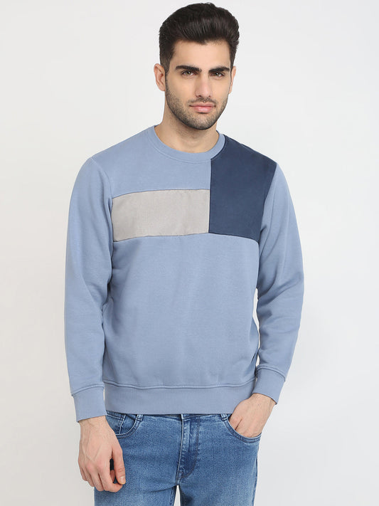 Parx Men Blue Cut & Sew Regular Fit Cotton Blend Full Sleeve Round Neck Collar Sweatshirt