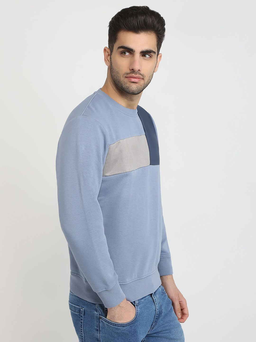 Parx Men Blue Cut & Sew Regular Fit Cotton Blend Full Sleeve Round Neck Collar Sweatshirt