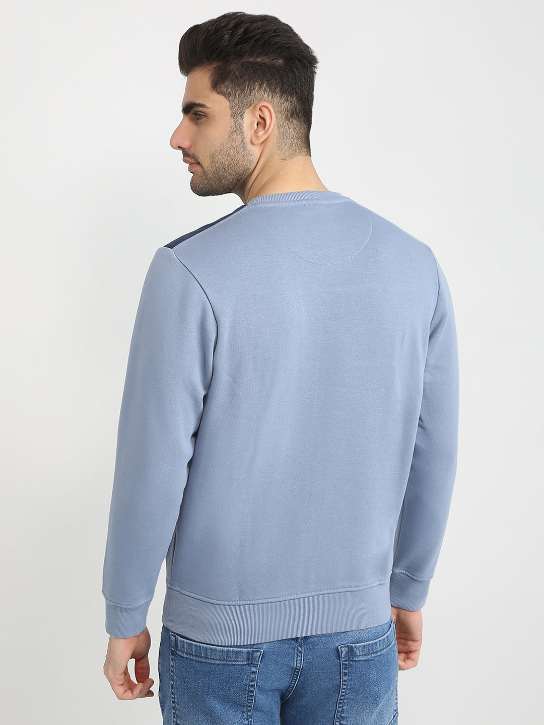 Parx Men Blue Cut & Sew Regular Fit Cotton Blend Full Sleeve Round Neck Collar Sweatshirt
