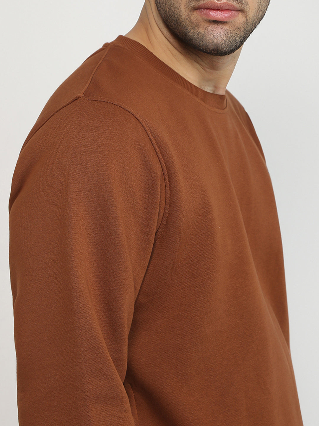 Parx Men Orange Solid Regular Fit Cotton Blend Full Sleeve Round Neck Collar Sweatshirt