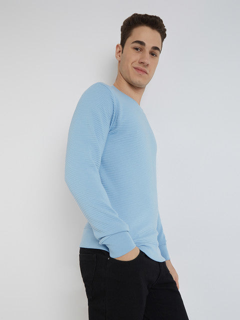 Parx Men Blue Structure Regular Fit Cotton Sweatshirt