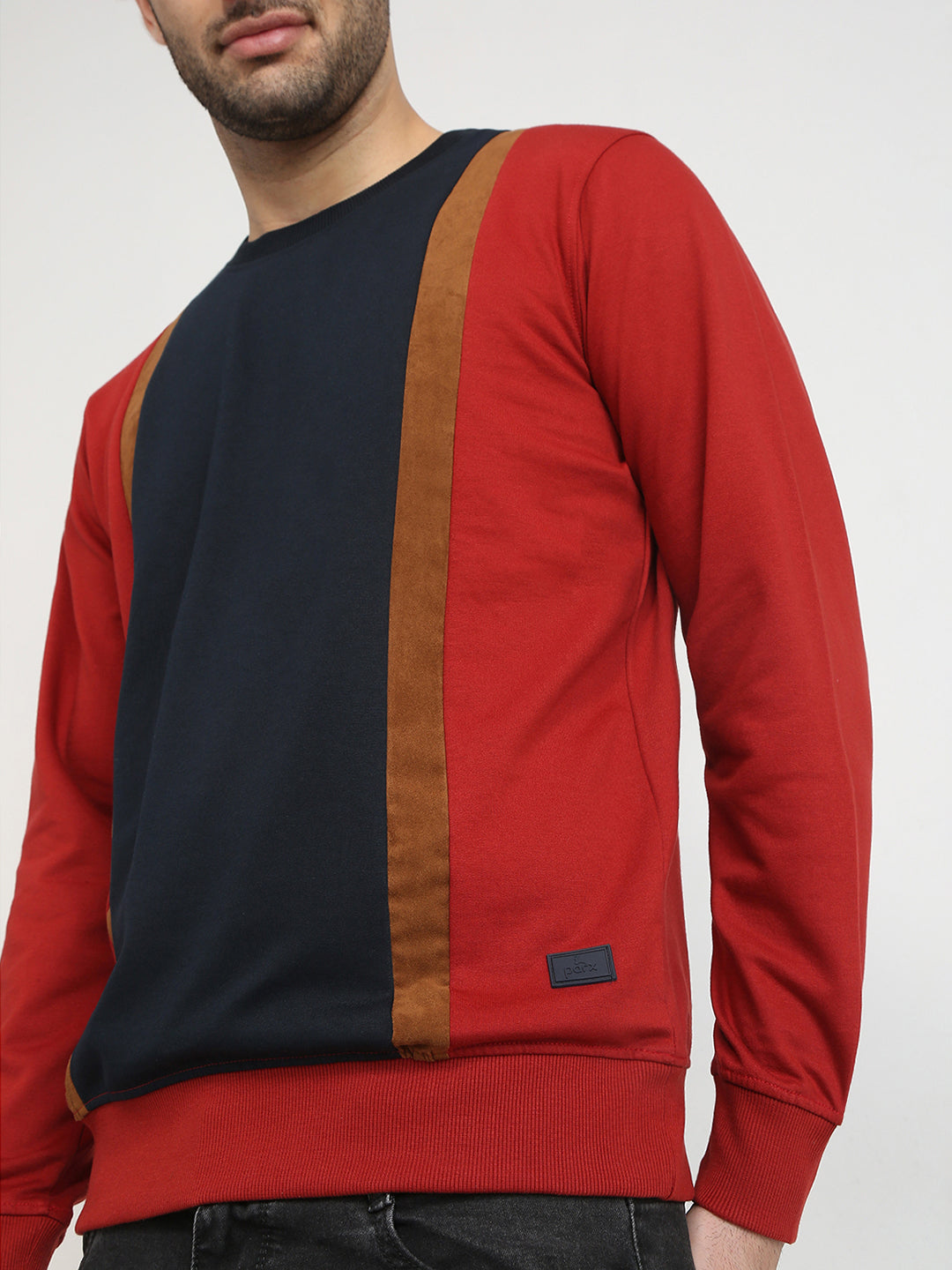 Parx Men Orange Cut & Sew Regular Fit Cotton Blend Full Sleeve Round Neck Collar Sweatshirt