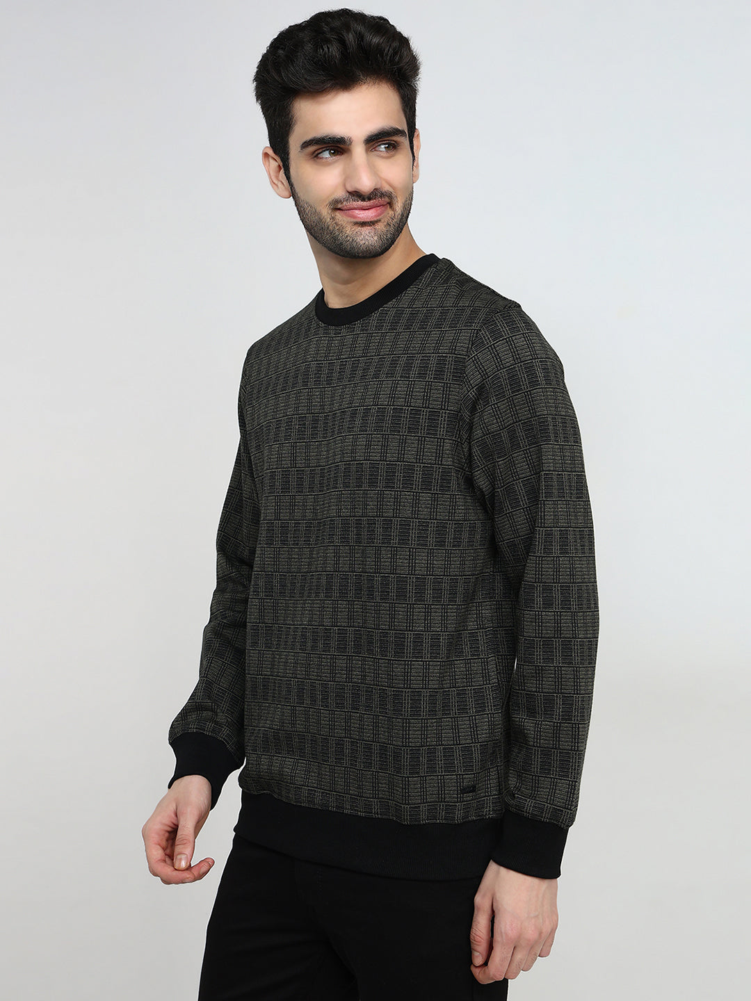 Parx Men Green Checks Regular Fit Polyester Sweatshirt