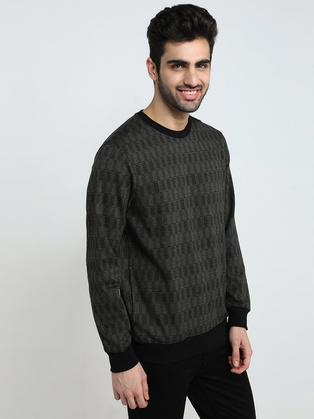 Parx Men Green Checks Regular Fit Polyester Sweatshirt