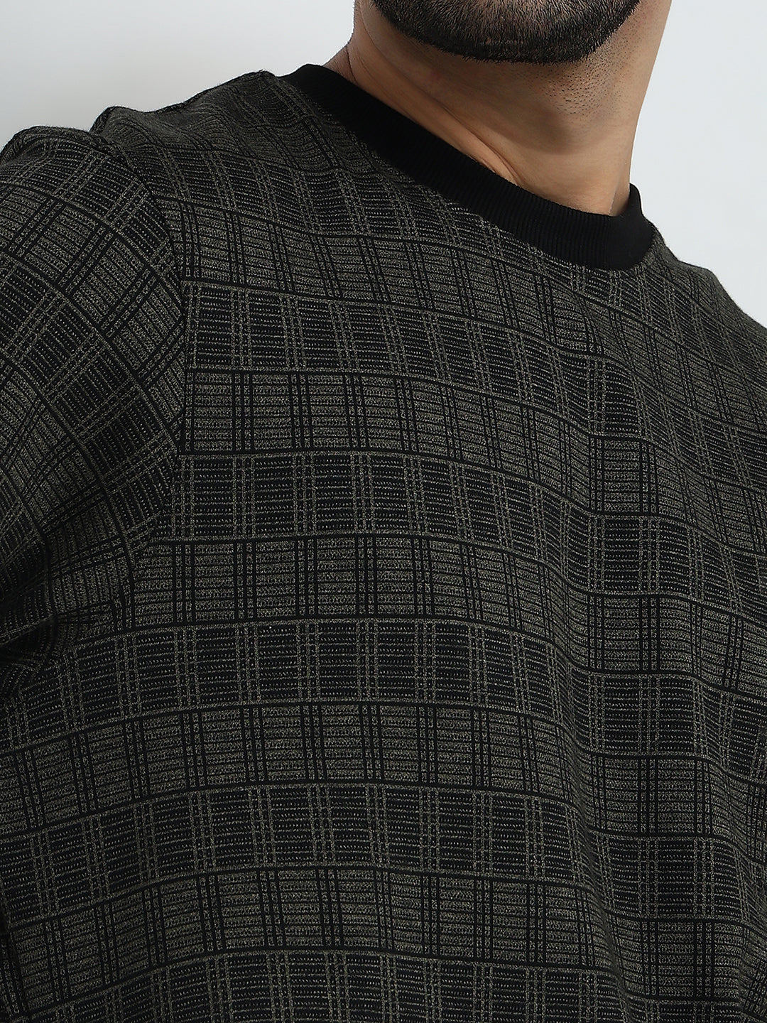 Parx Men Green Checks Regular Fit Polyester Sweatshirt