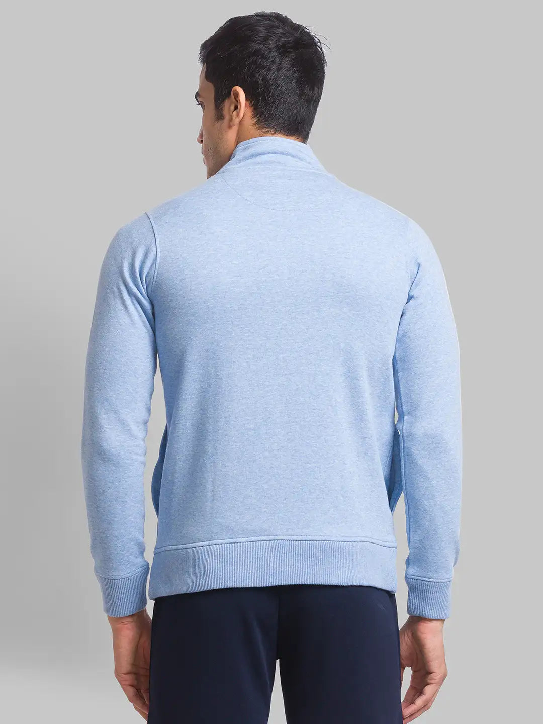 Men Blue Regular Fit Solid Cotton Polyester Blend Sweatshirts