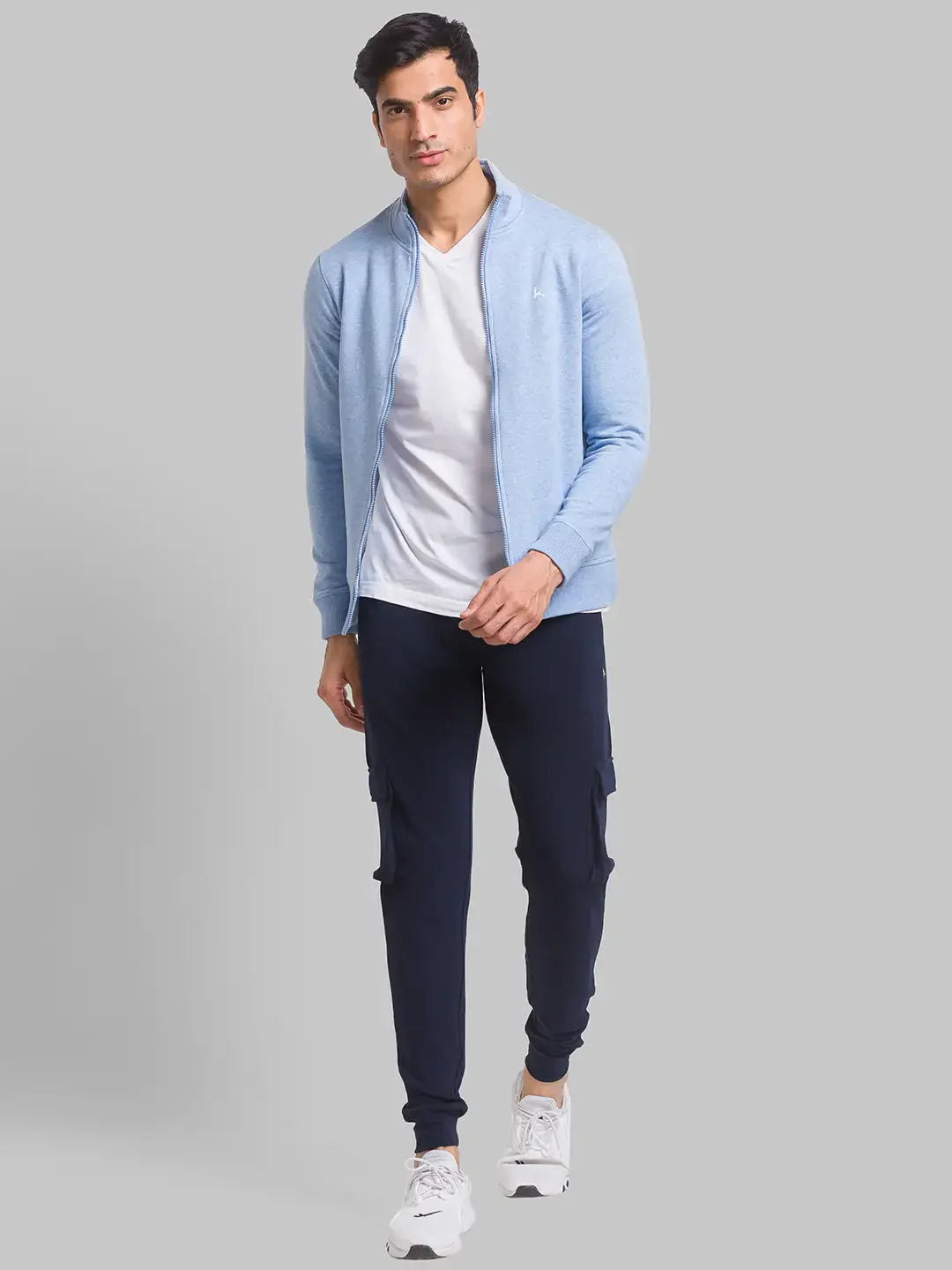 Men Blue Regular Fit Solid Cotton Polyester Blend Sweatshirts