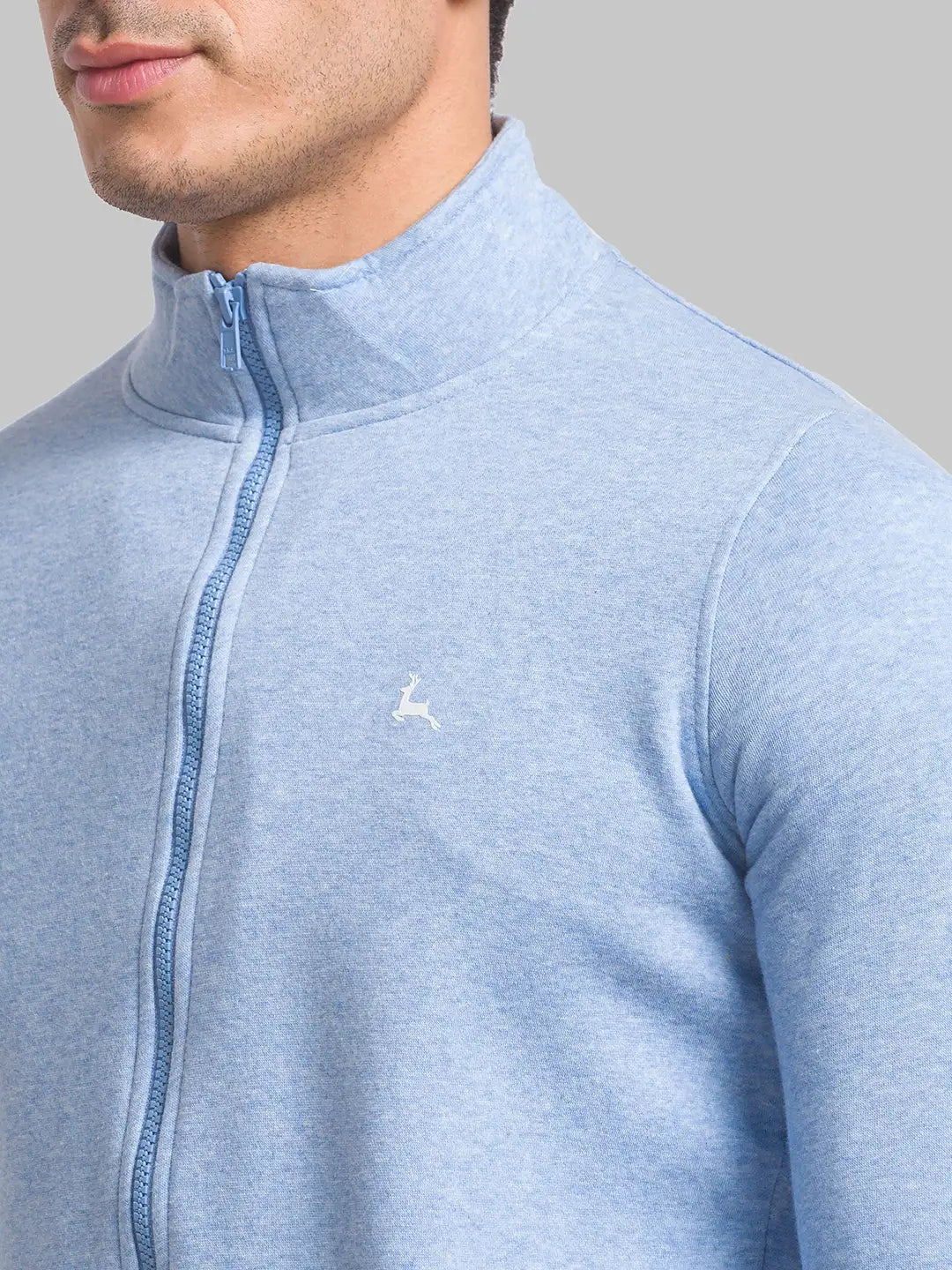 Men Blue Regular Fit Solid Cotton Polyester Blend Sweatshirts