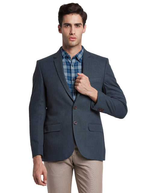 Parx Men Blue Solid Urban Fit Terylene Blend Blazer