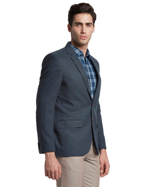 Parx Men Blue Solid Urban Fit Terylene Blend Blazer