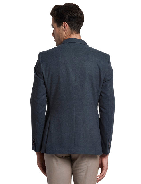 Parx Men Blue Solid Urban Fit Terylene Blend Blazer