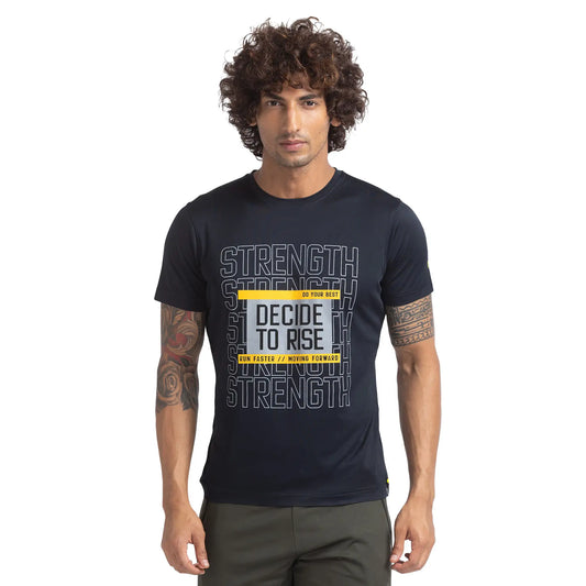Men Blue Regular Fit Graphic Polyester T-Shirt