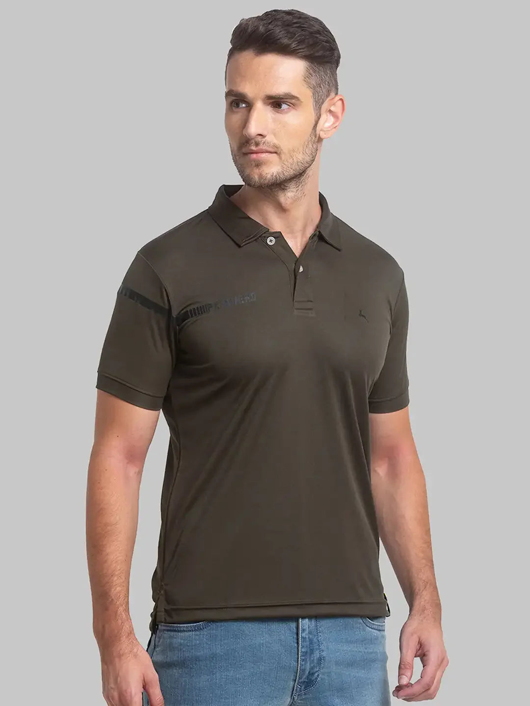 Men Green Regular Fit Solid Polyester Round Neck Collar Polo T-Shirt