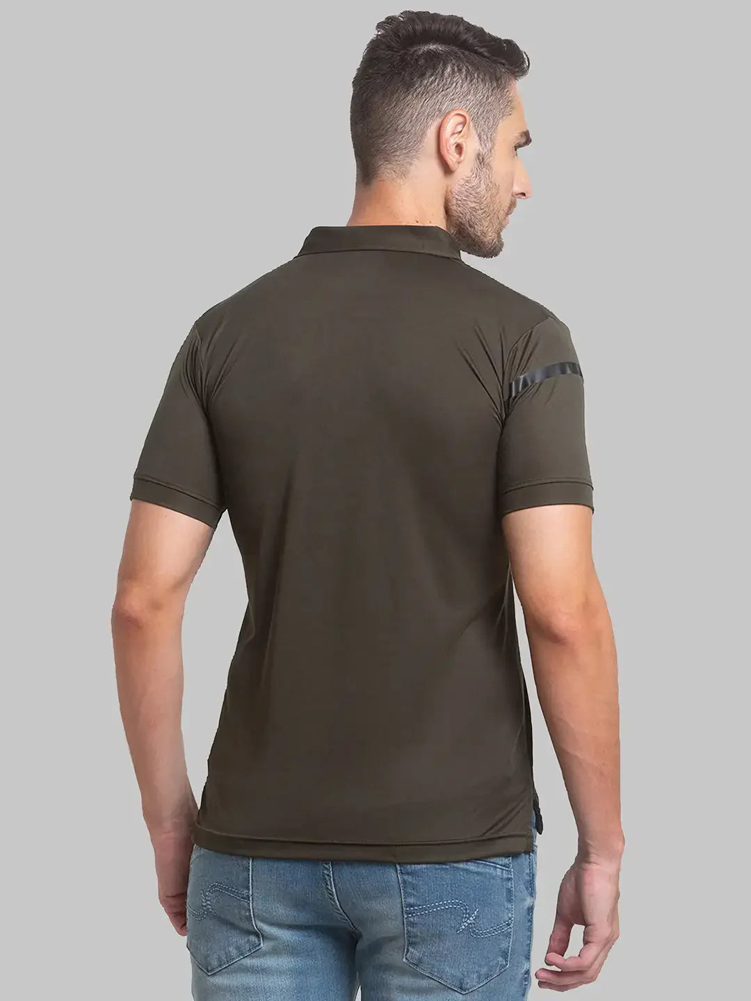 Men Green Regular Fit Solid Polyester Round Neck Collar Polo T-Shirt