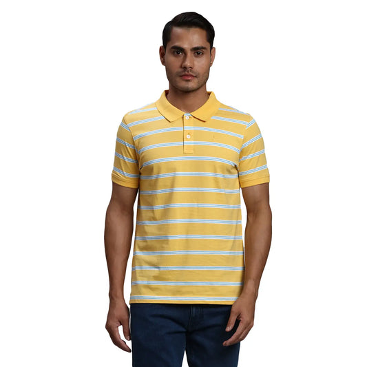 Men Yellow Regular Fit Yarn Dyed Cotton Round Neck Collar Polo T-Shirt