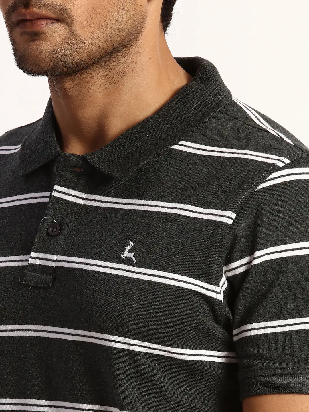 Men Grey Regular Fit Yarn Dyed Cotton Round Neck Collar Polo T-Shirt