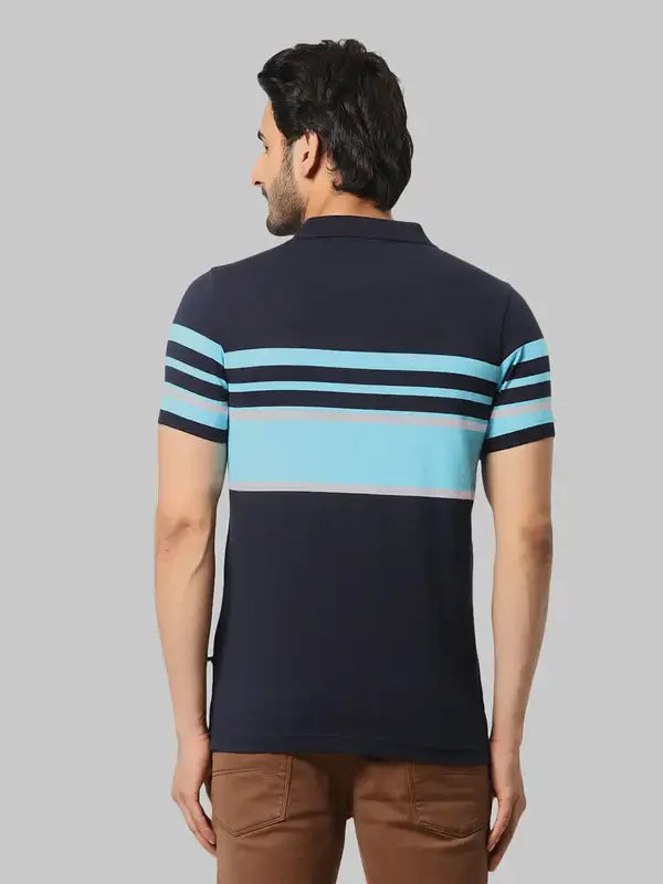 Men Blue Regular Fit Yarn Dyed Cotton Round Neck Collar Polo T-Shirt