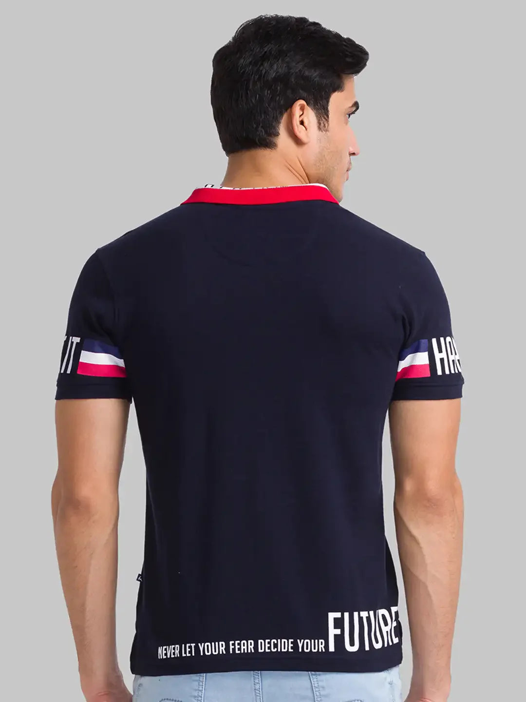 Parx Men Blue Solid Regular Fit Cotton Intarsia Neck T-Shirt