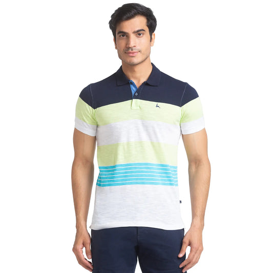 Men Blue Regular Fit Yarn Dyed Cotton Round Neck Collar Polo T-Shirt