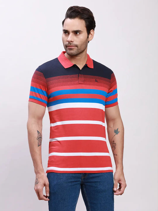 Parx Men Red Yarn Dyed Regular Fit Cotton T-Shirt