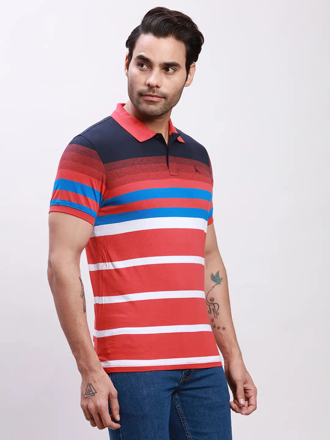 Parx Men Red Yarn Dyed Regular Fit Cotton T-Shirt