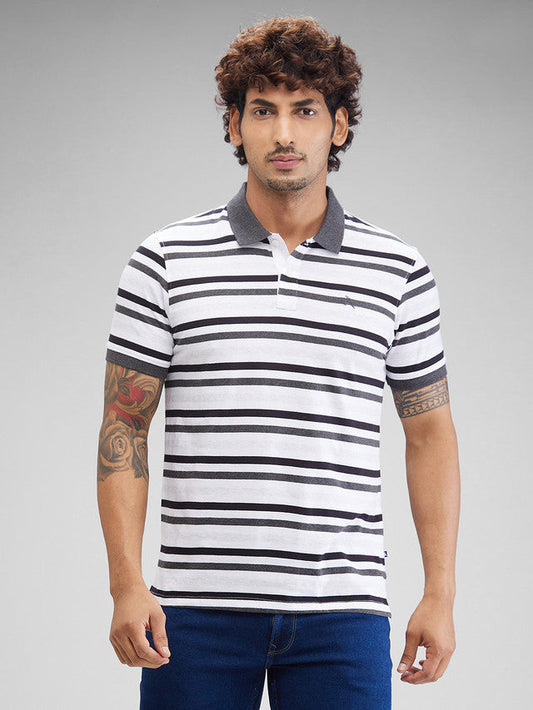 Parx Grey Yarn Dyed Regular Fit Cotton T-Shirt