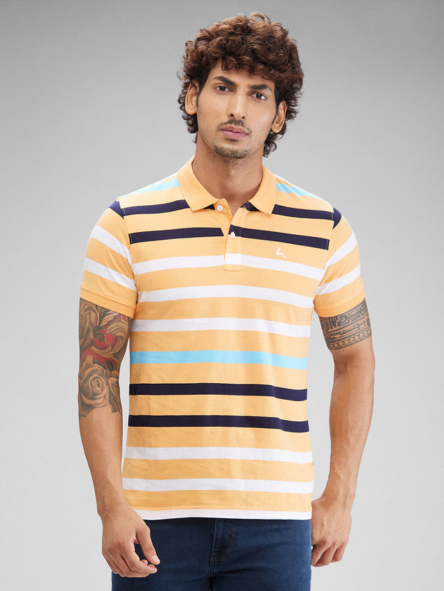 Parx Orange Yarn Dyed Regular Fit Cotton T-Shirt