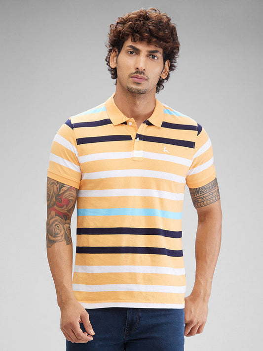 Parx Orange Yarn Dyed Regular Fit Cotton T-Shirt