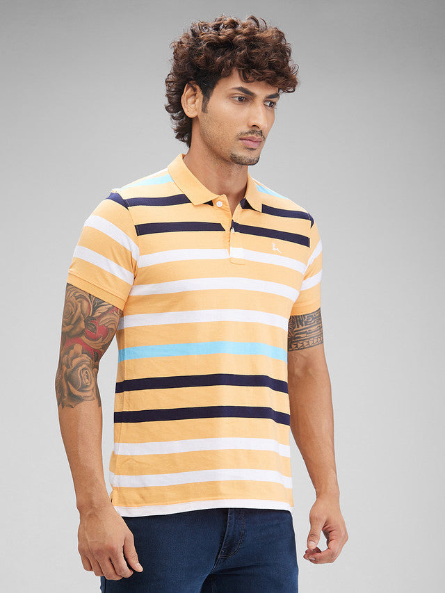 Parx Orange Yarn Dyed Regular Fit Cotton T-Shirt