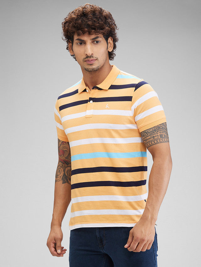 Parx Orange Yarn Dyed Regular Fit Cotton T-Shirt