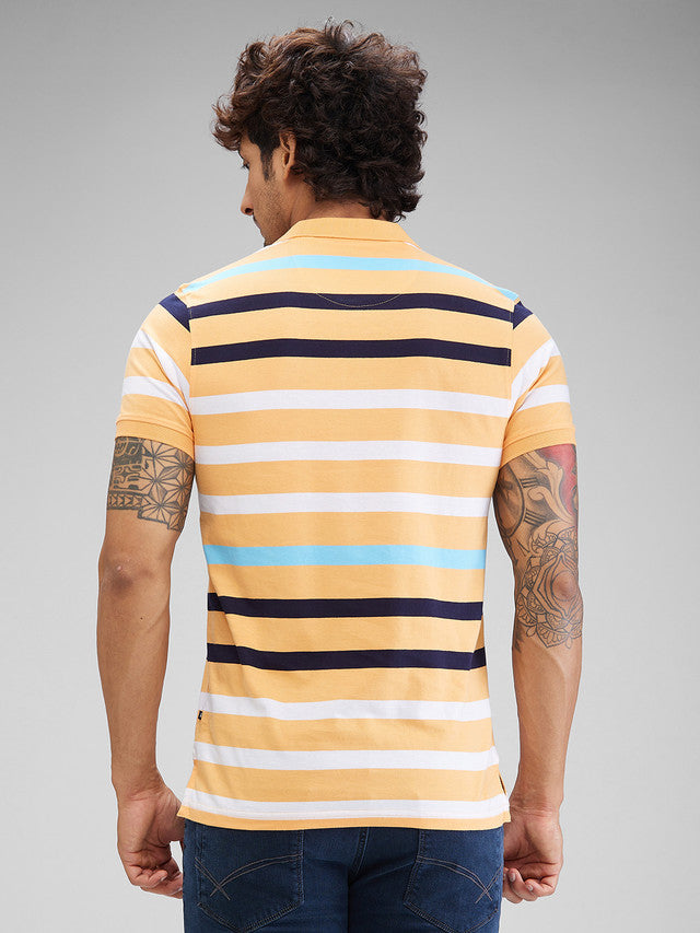 Parx Orange Yarn Dyed Regular Fit Cotton T-Shirt