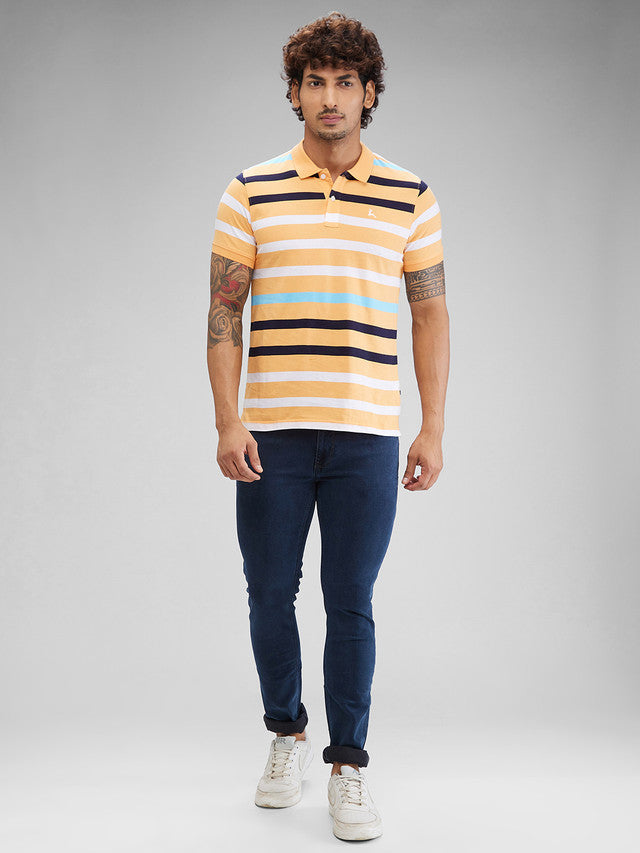 Parx Orange Yarn Dyed Regular Fit Cotton T-Shirt