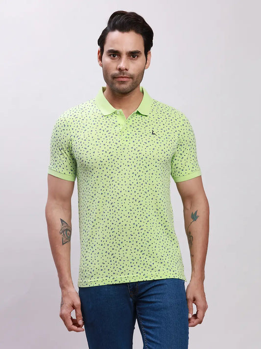 Parx Men Green Print Regular Fit Cotton T-Shirt