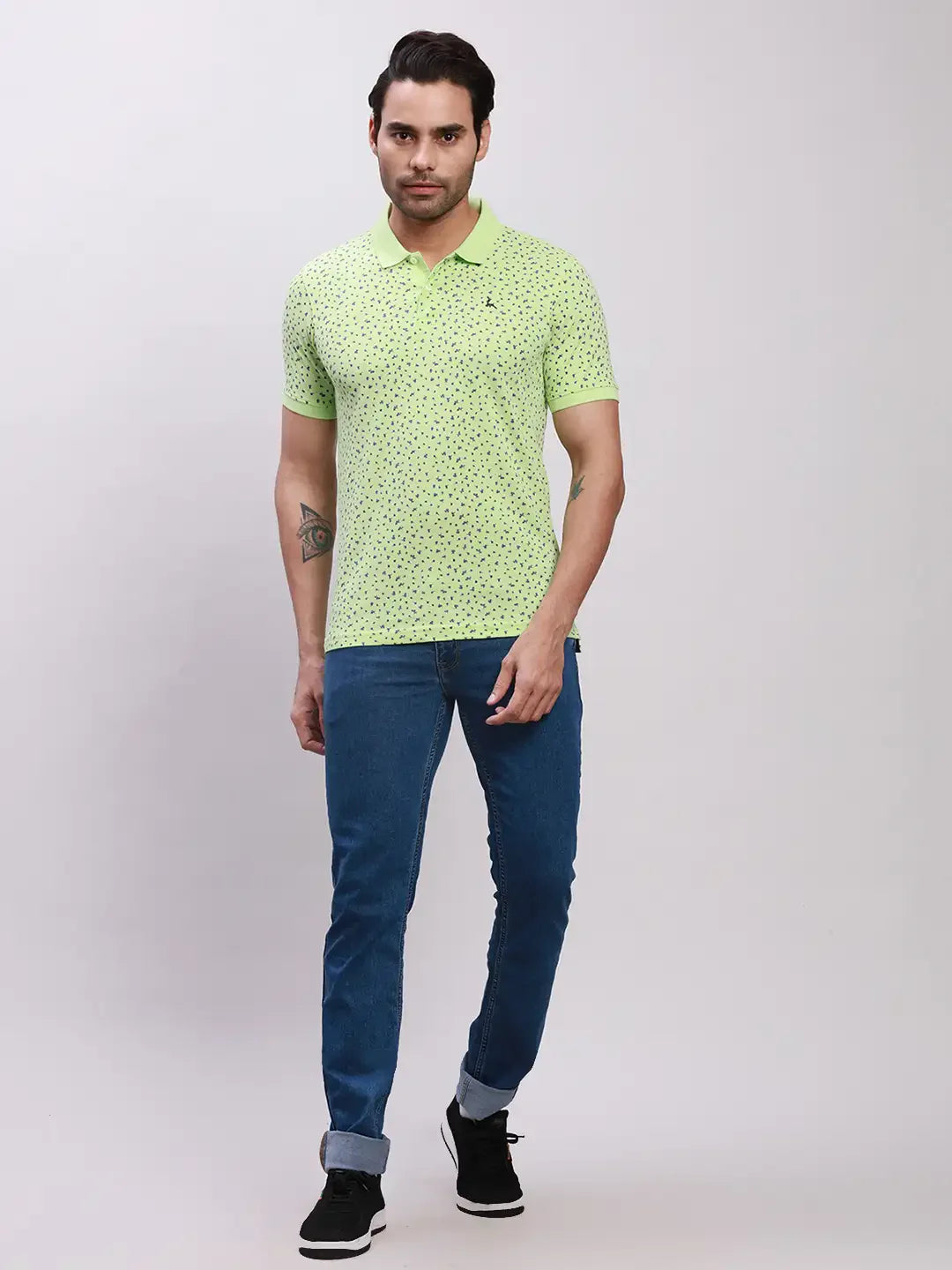 Parx Men Green Print Regular Fit Cotton T-Shirt