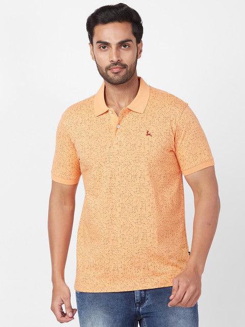 Parx Men Orange Regular Fit Printed Polo Neck T-Shirt