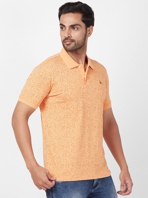 Parx Men Orange Regular Fit Printed Polo Neck T-Shirt