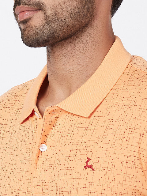 Parx Men Orange Regular Fit Printed Polo Neck T-Shirt