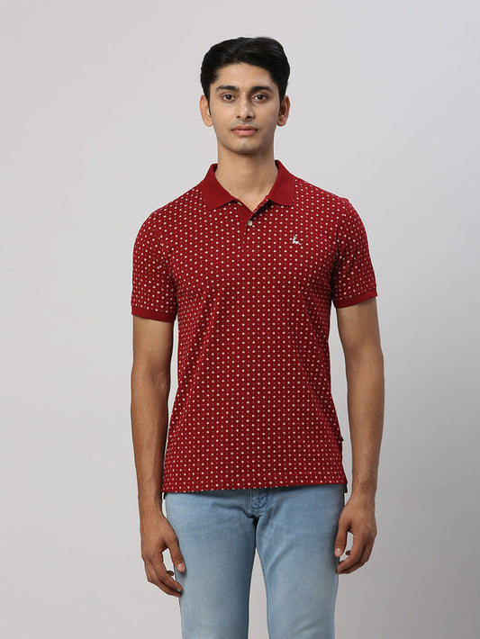 Parx Men Maroon Printed Regular Fit Half Sleeve Polo Neck T-Shirt