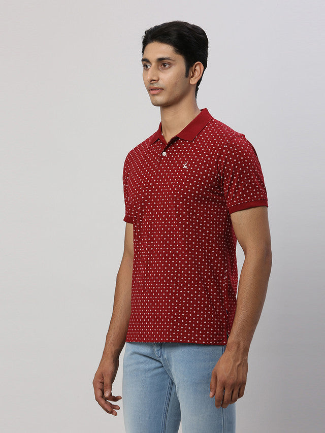 Parx Men Maroon Printed Regular Fit Half Sleeve Polo Neck T-Shirt