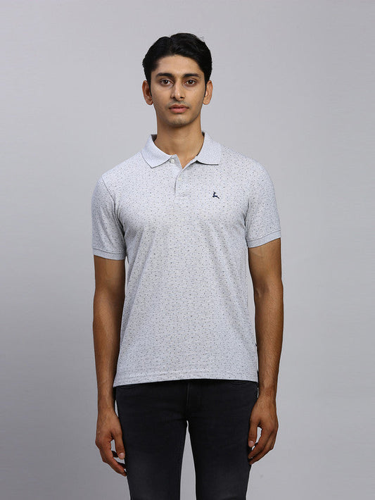 Parx Men Grey Printed Regular Fit Half Sleeve Polo Neck T-Shirt